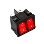 Interruttore doppio unipolare luminoso di colore rosso 10A 23X19mm 6 faston F181             