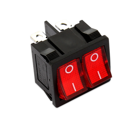 Interruttore doppio unipolare luminoso di colore rosso 10A 23X19mm 6 faston F181             